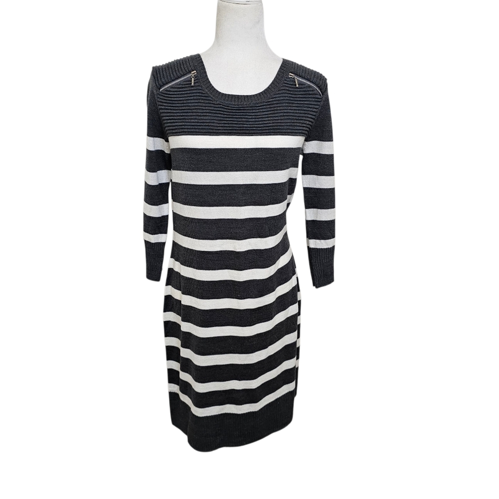 Studio One New York Striped Sweater Dress Midi Gray And White Womens Medium